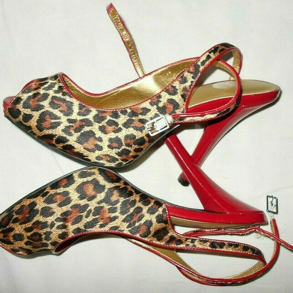 Vintage Rare Leopard Print Sexy Ankle Straps Shoes - Picture 5 of 5